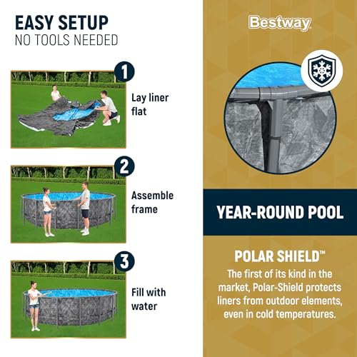 Bestway APX 365 18' x 52" Round Above Ground Swimming Pool Outdoor Backyard Framed Pool Set with Sand Filter Pump, Ladder, and Cover, Dark Marble