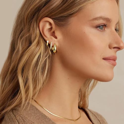 Luxval 14K Gold Plated Earrings for Women - Trendy Lightweight Huggie Hoops - Dainty Small Jewelry Sets - Gifts for Women4