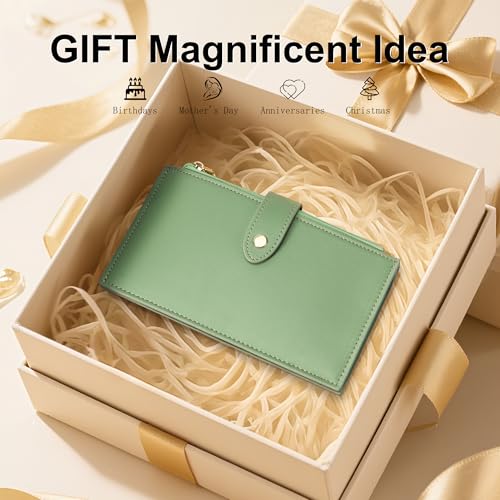 Image of Travelambo Leather Wallets for Women Slim RFID Blocking Bifold Credit Card Holder Wallet