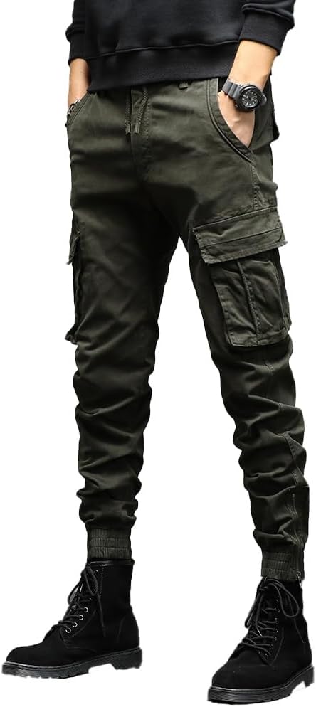 Men's Regular Fit Cargo Pants Drawstring Cotton Multi Pockets Tactical Pants