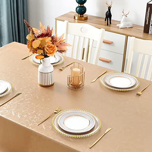 Image of Romanstile Waterproof Vinyl Tablecloth Rectangle, 54 x 78 Inch, Flower Champagne