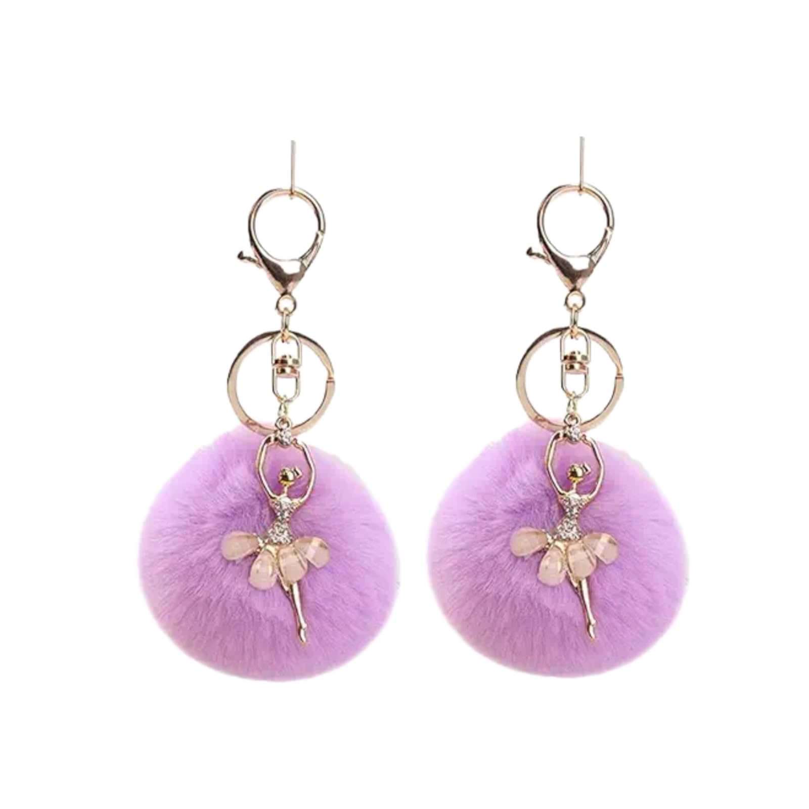 Hehglng Unisex Purple 2Pcs Lovely Rhinestone Inlaid Dancing Ballet Pom Pom Keychains Fluffy Plush Ball Pendants Key Chain Charming Women, Dance Keychain, Fluffy Ball Keychain, Women's Keyrings And Keychains