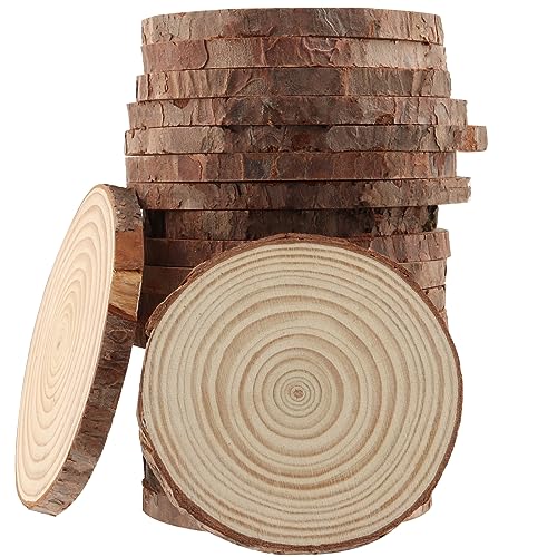 YIXNSW 20 Stücke Baumstamm Scheiben mit Rinde Runde Naturholz Baumscheiben Holzscheiben Deko 10-11cm Geeignet für DIY handgemachte Hochzeitsdekorationen Christbaumschmuck runde Stücke