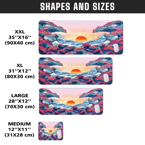 Porge Gamer Mouse Pad 70x30 Mouse Pad XXL Büyük Oyuncu Ofis Mouse Altlığı Mousepad (Renkli Kanagawa, 70x30 cm 3mm kalınlık)