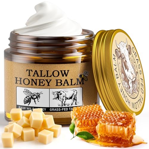 Image of MINIBIRD Beef Tallow for Skin, Natural Facial Tallow and Honey Balm with Raw Honey Moisturizer for Face, Body & Hands - Suitable for All Skin, 1.76oz, Gold