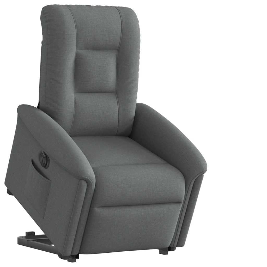 Sillón elevador reclinable eléctrico gris oscuro tejido con función de elevación e inclinación 135 grados, estructura estable y bolsillo lateral, asiento acolchado