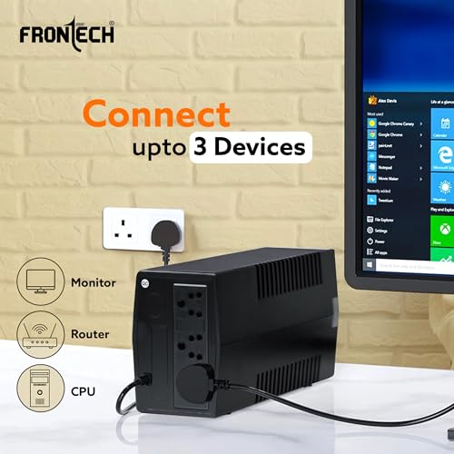 Image of FRONTECH UPS Electra Static Converter - 1KVA /600W | 12 /7Ah x 2 Lead Acid Batteries, Maintenance Free Battery, LED Indicator, Power Backup & Protection for Home /Office PC and Desktop, (2566 - Black)