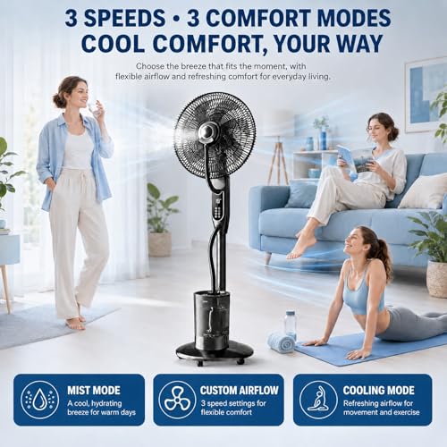 Ventilateur brumisateur oscillant avec télécommande 3 vitesses - 5