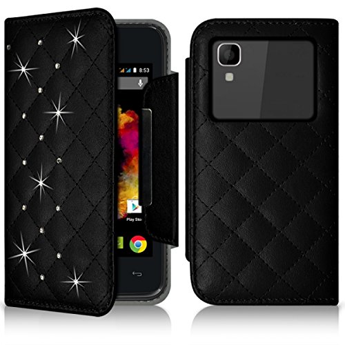 Seluxion - Housse Coque Etui Portefeuille Style Diamant Universel S Couleur Noir pour Wiko Sunset