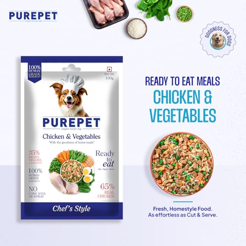 Image of Purepet Fresh Dog Food Chicken & Vegetables, for Adult & Puppy, 100gm | High Protein, 65% Real Chicken, 35% Fruits & Veggies |No Preservatives | Ready to Serve | All Breeds | One Pack One Meal