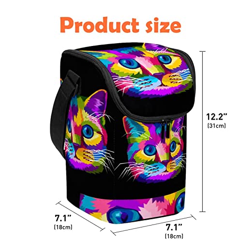 Bolsa de almuerzo con estampado de gato colorido lavable y cremallera 5