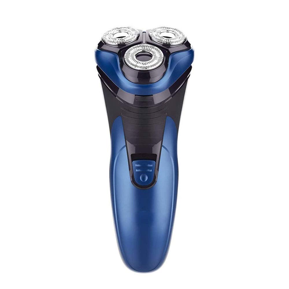 Rasoi elettrici da uomo, ricaricabile, rasoio rotativo per viso bagnato e asciutto, IPX7, impermeabile, a 3 lame, senza fili, con trimmer pop-up, blu