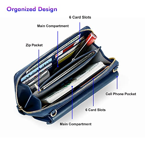 Nuoku Crossbody Bags For Women, Wristlet Wallets For Women, Small Clutch Purses For Women, Cell Phone Wallet, Rfid Wallet, Navy Blue #TOP3