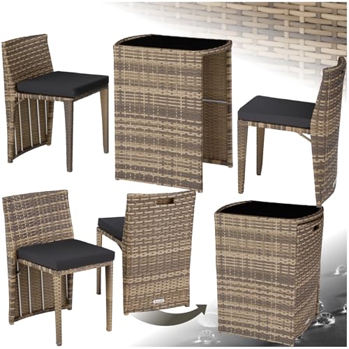 tectake® Poly Rattan Bistroset mit Aluminium Gestell, platzsparend zusammenschiebbar, Gartenmöbel Set mit 2 Stühlen und Tisch… – Ansicht 1
