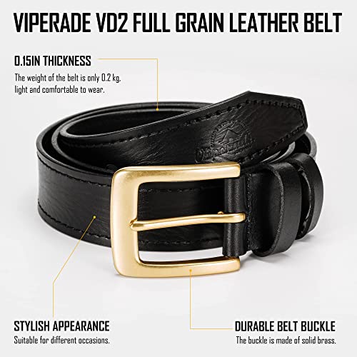 VIPERADE VD2 Men's Full Grain Leather Handmade Belt with Brass Single Prong Buckle, Fashion&Classic Casual Jeans Belt3