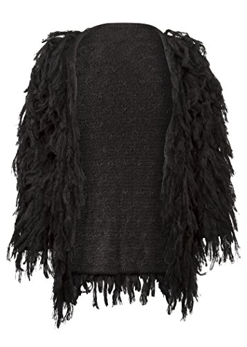 Womens Black Fringe Shaggy Faux Fur Open Jacket Cardigan  Size Small