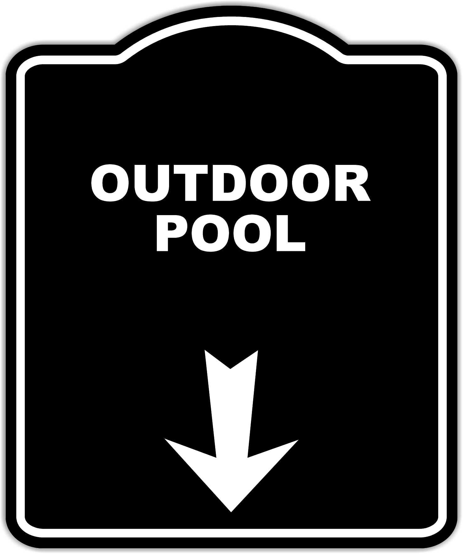 OUTDOOR POOL Black Sign Arrow Down Aluminum Composite Sign 20 x 24 inches