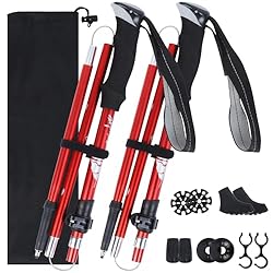 VINATO Bastones de Senderismo Plegables, 2 Unidade...: Diseño Plegable y Ajustable: Estos bastones de trekking se pliegan hasta un tamaño compacto de solo 36 cm con su sistema de 5 secciones, facilitando su transporte y almacenamiento. Totalmente extendidos, se ajustan de 110 a 130 cm para adaptarse a di...