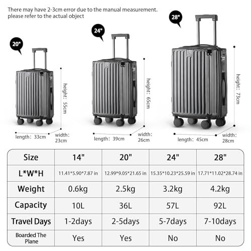 20Inch Carryon Luggage Carryon with CupHolder & USBPort, Hardside Smart Luggage with Airline Approved TSA Lock, Lightweight carryon luggage 21.6"x14.3"x9.4" airline approved 360° Spinner Double Wheels - Image 3