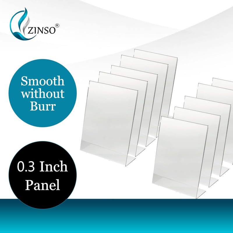 Image of ZINSO A6 L-Shaped Acrylic Sign Holder Portrait Style Menu Ad Frame Display Stand Table Top Perfect for Restaurants, Promotions, Photo Frames, Classroom (5PC)