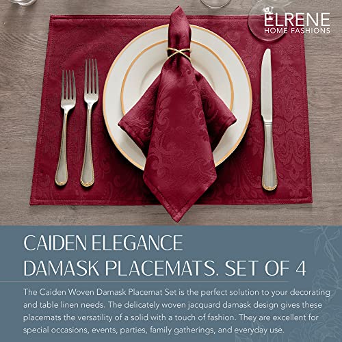 Elrene Home Fashions Caiden Elegance Damask Fabric Placemats (Set Of 4), 13" X 19", Cranberry #TOP1