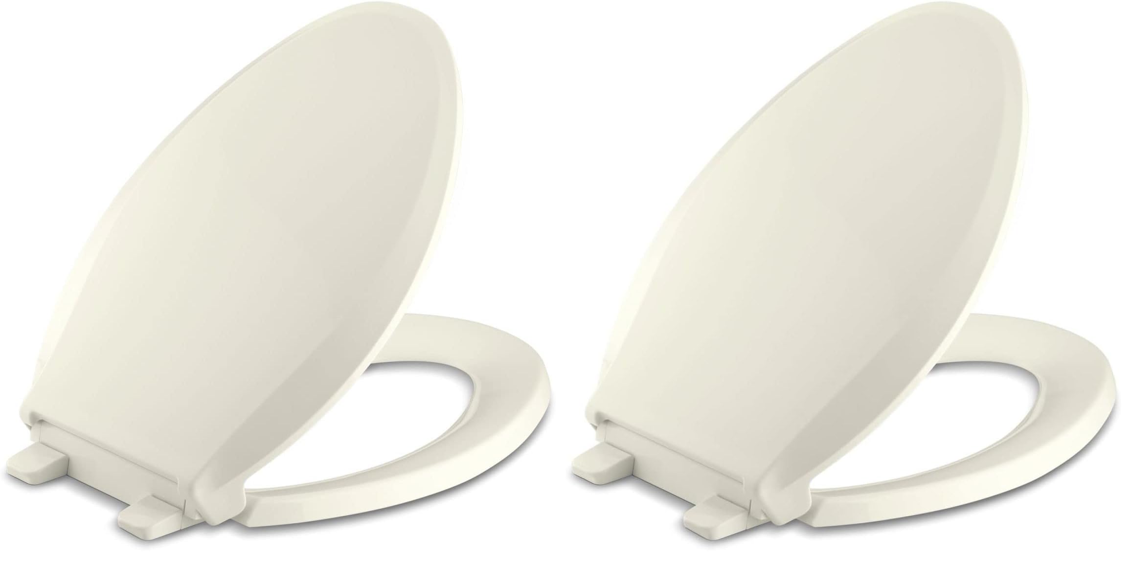 KOHLER K-4636-96 Cachet Quiet Close Elongated Toilet Seat, Slow Close Lid and Seat, Grip-Tight Bumpers and Installation Hardware, Biscuit (Pack of 2)