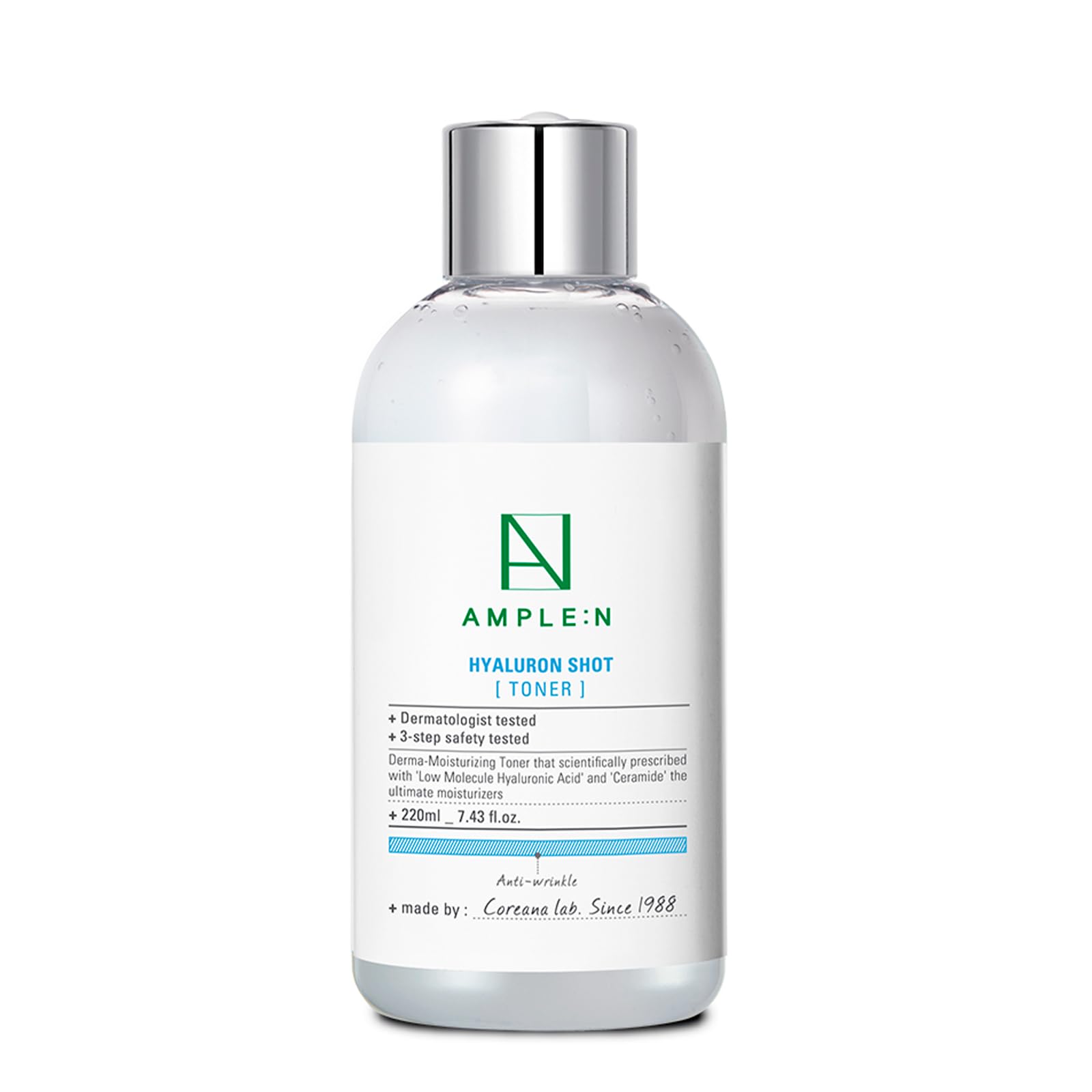 Hyaluron Shot Toner – Korean Hyaluronic Acid and Ceramide Hydrating Face Toner - Moisturizing Essence for Minimizing Wrinkles – Dewy Healthy Glow Skin Booster for Dry and Sensitive Skin, 7.43 fl.oz.