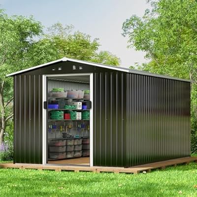 JAXPETY 8x12 FT Large Storage Shed, Metal Sheds & Outdoor Storage, Outdoor Shed with Air Vent Lockable Door, Sheds & Outdoor Storage Tool Shed for Backyard Garden Patio Lawn
