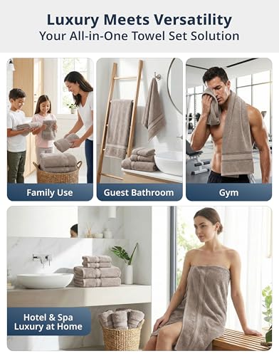 Image of Lane Linen 100% Mercerized Cotton Bathroom Towel Set - 18 Pieces - Fluffy, Super Soft & Highly Absorbent - 6 Bath Towels, 6 Washcloths, 6 Hand Towels - Zero Twist, Double Sided Cotton Terry - Platinum