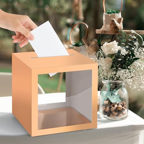 Image of Rose Gold Card Box Wedding Favors Gift Card Boxes Post Box Cardboard Receiving Money Box Holder for Wedding Reception, Baby Showers, Anniversary, Birthday Party, Retirement, Graduation Envelope Holder