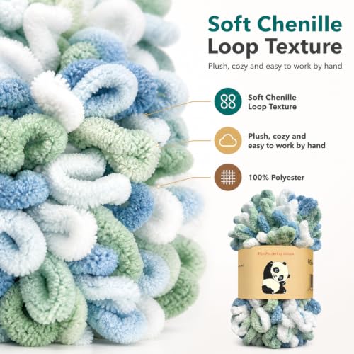 Image of Loop Yarn 5Packs,Shenlin Chunky Chenille Yarn for Hand Knitting Baby Blanket,Machine Washable Polyester Fluffy Thick Bulky Yarn for Scarfs,Craft Projects