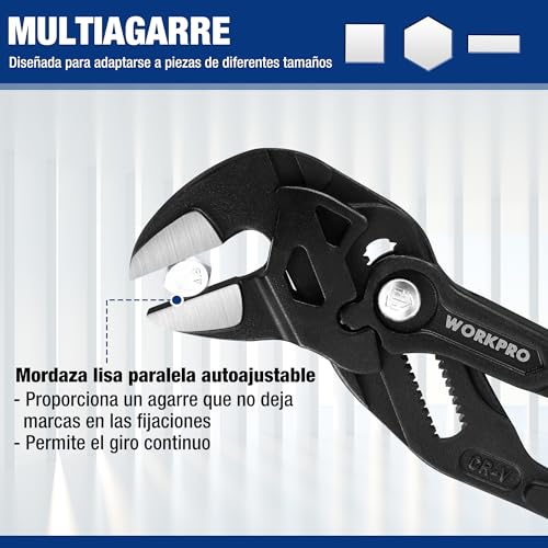 Miniatura 4 de Workpro Tenaza Llave De 255mm, Llave De Alicate De Cr-V, Llave Ajustable, Tenazas Con Mandíbula De Autoajuste, Apertura Máxima De Mandíbula 50mm, Mango Ergonómico