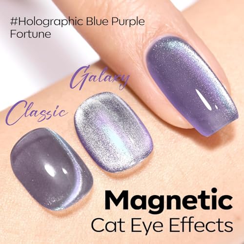 Image of modelones Blue Cat Eye Gel Nail Polish 15ML, Hema Free Purple Soak-Off UV Gel Polish - 28+Days Long-Lasting Nail Art DIY Manicure Kit Home Salon Women Gifts