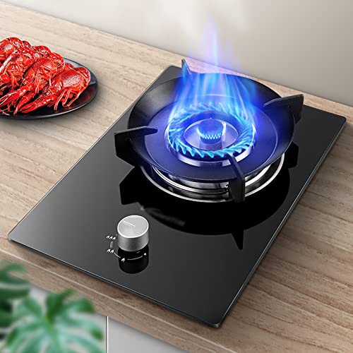 Aouoeeo Placa de Gas, Encimera de Gas, Cocina de Gas de 32 cm con Quemador Integrado, Cristal Negro, Gas Natural licuado (GNL), 5,0 kW