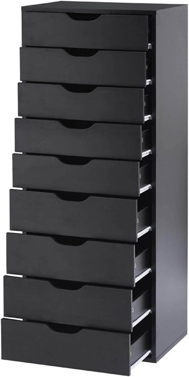 Naomi Home 9 Drawer Dresser for Bedroom, Stylish Tall Dressers with Wheels, Storage Shelves, Small Dresser for Closet, Makeup Dresser with 200 lbs Capacity - Black