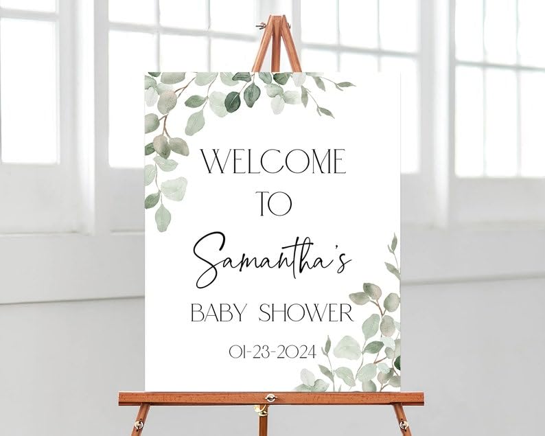 Personalized Baby Shower Welcome Sign, Greenery Baby Shower Welcome Sign, Baby Shower Decor, Greenery Baby Shower Poster, Baby Shower Yard Sign