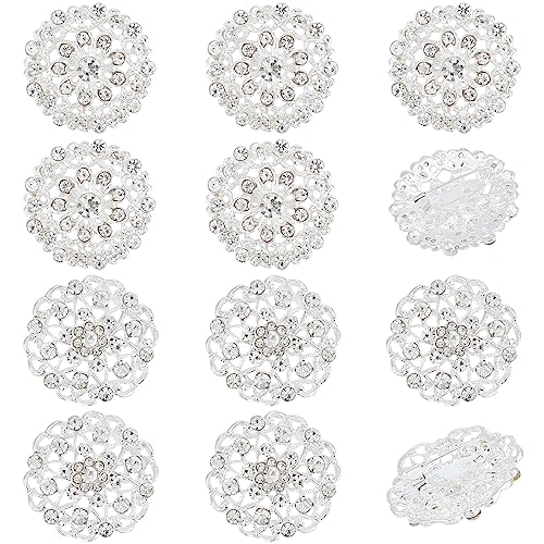 GORGECRAFT 10Pcs 2 Styles Crystal Rhinestone Flower Brooch Pin Flowers Embellishments Buttons Sliver Flatback Brooches Lapel Badge Jewelry for Woman DIY Crafts Wedding Dress Bouquet Decoration Gift