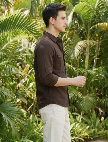 Image of IndoPrimo Men's Cotton Shirt with Stylish Flap Pockets Full Sleeves Spread Collared Neck Solid Pattern Western Style Classic Fit and Standard Length