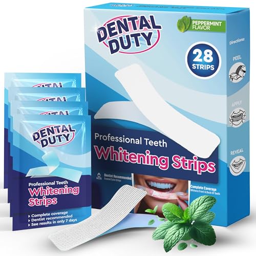 Dental Duty Teeth Whitening Strips – 28pcs Vegan White Strips for Teeth Whitening – Enamel-Safe Teeth Whitener – Removes Coffee & Tea Stains – Non-Toxic, Sensitivity-Free Teeth Whitening Kit.