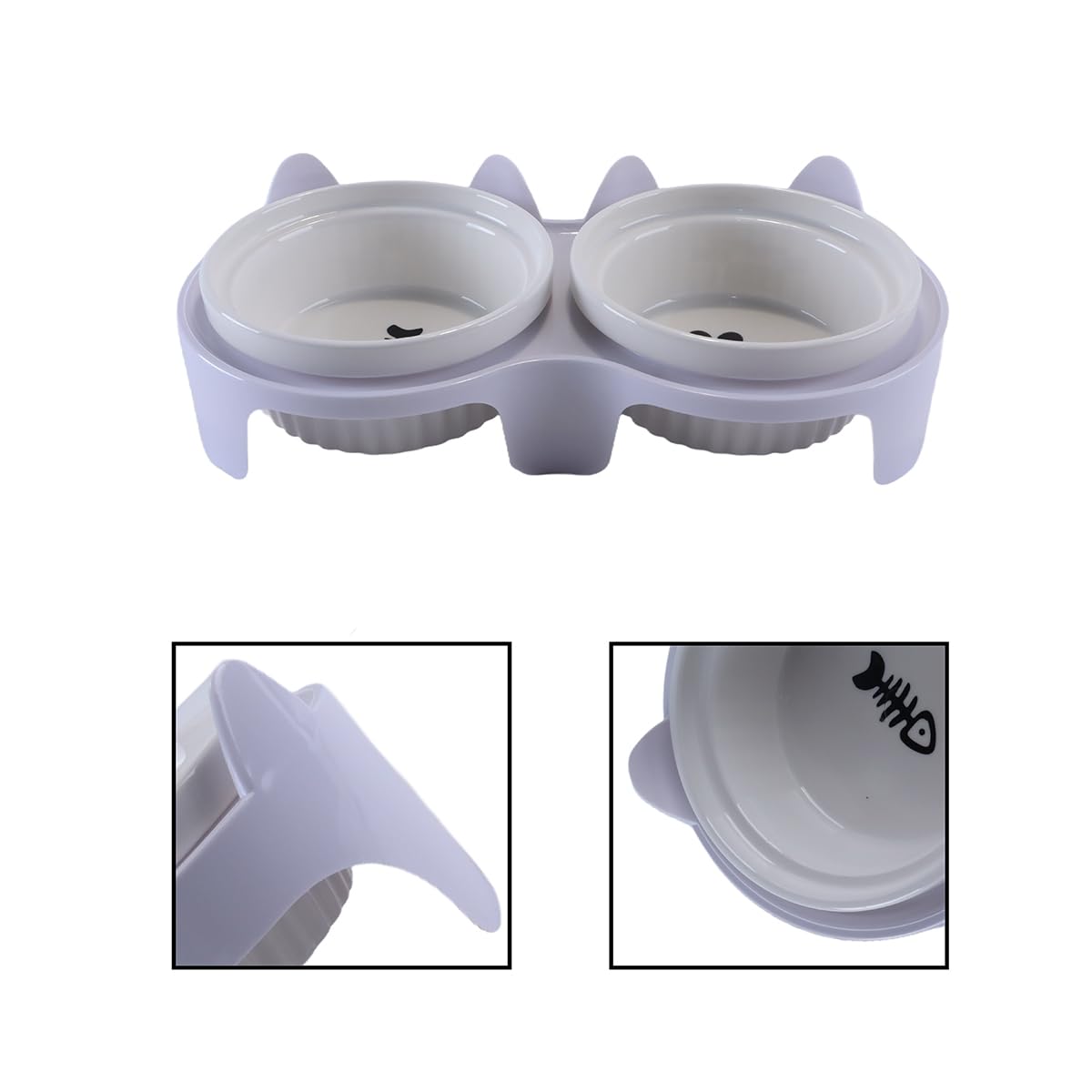 SYLEN Set di ciotole per gatti in ceramica con supporto, 2 piatti in ceramica rialzati per cibo e acqua, alimentazione confortevole per gatti e cuccioli (bianco)