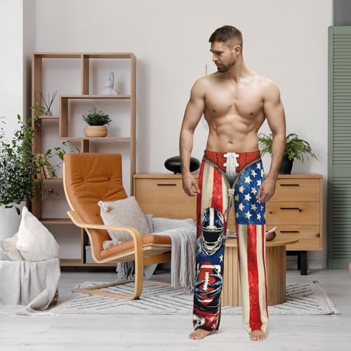 American Football Mens Pajama Pants for Men American Flag Football Men\'s Pajama Bottoms for Men Ultra Lightweight Pjs Bottoms Sleepwear Bottom Sleep Lounge Pants with Pocket Drawstring XX-Large