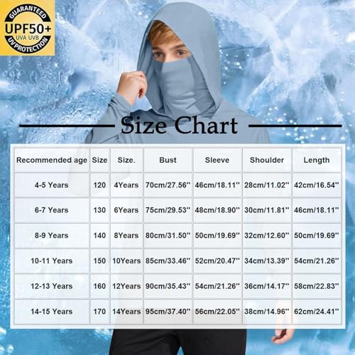 Sun Protection Shirts for Boys UPF 50+ Long Sleeve Rash Guard Fishing Hoodies with Mask Summer Cooling Hooded Blouses3