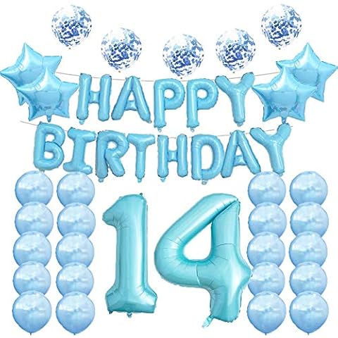 14th Birthday Decorations Party Supplies,14th Birthday Balloons Blue,Number 14 Mylar Balloon,Latex Balloons Decoration,Great Sweet 14th Birthday Gifts for Girls,Photo Props Cover