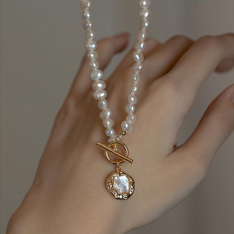 Collar de perlas barrocas para mujer, versátil, irregular, para otoño e invierno, cadena de suéter, accesorios de viaje, fecha, perlas, conchas marinas naturales, Perla, conchas marinas