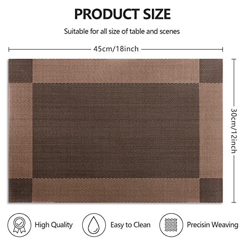 Placemats Set Of 4 Table Mats - Vinyl Woven Dinning Placemat For Kitchen Washable Heat Resistant Non Slip, Brown - Puphutu #TOP1