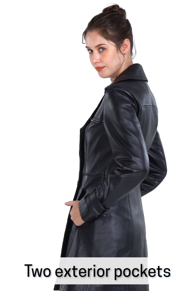 BGSD Women Darcy Lambskin Leather Long Walking Coat (Also