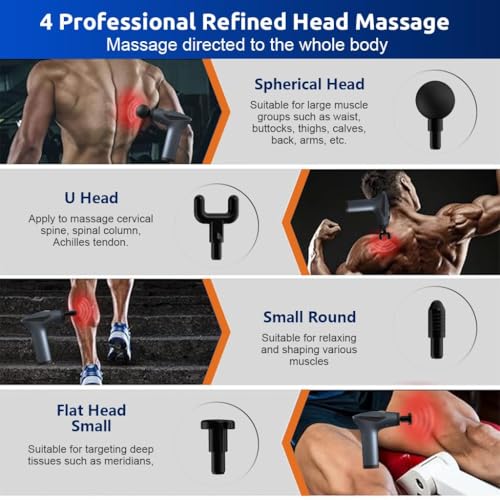 Image of Body Back Massage Gun 12 Levels Strength Massager Gun for Pain Relief with 4 Attachment Heads for Home & Extender Handle & Massager Belt for Pain Relief (Multi M-G-SL-887)