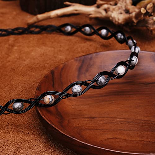 Coteeza Black Circlet Fairy Crown Viking Headpiece Medieval Headband Celtic Handmade Cosplay Braided Map Stone Beads Hair Decoration Tiara For Renaissance Wedding Carnival Party Larp #TOP4