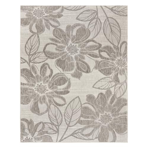 Gertmenian Indoor Outdoor Casual Area Rug - 5x7 Standard, Fade Resistant, Ideal for High Traffic in Living Room, Bedroom, Patio - Woodbury Floral, Gray, 28817