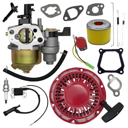 Strongthium GX160 GX200 Tune Up Parts Carb Kit for Honda GX120 4.0 5.5 6.5 hp 196 212 cc w/Carburetor + Pull Start + Coil + Air Filter + Spark Plug + Throttle Springs + Gaskets